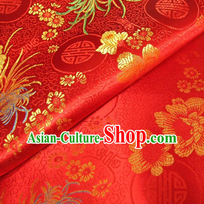 Chinese Traditional Palace Chrysanthemum Pattern Design Hanfu Red Brocade Fabric Ancient Costume Tang Suit Cheongsam Material