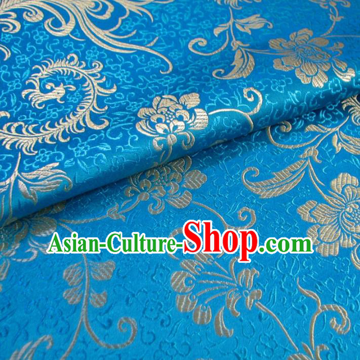 Chinese Traditional Palace Ombre Flowers Pattern Design Hanfu Blue Brocade Fabric Ancient Costume Tang Suit Cheongsam Material