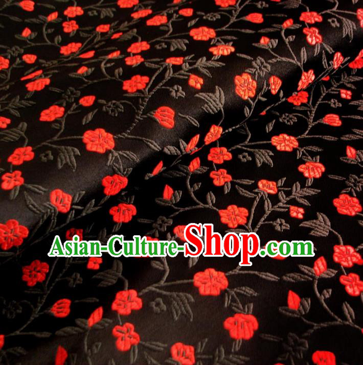 Chinese Traditional Palace Flowers Pattern Design Hanfu Black Brocade Fabric Ancient Costume Tang Suit Cheongsam Material