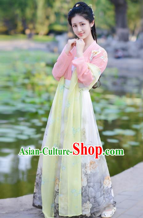 Traditional Chinese Tang Dynasty Princess Palace Lady Elegant Hanfu Costume for Women