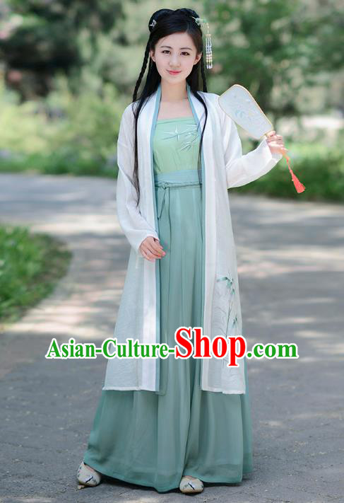 Traditional Chinese Song Dynasty Young Lady Hanfu Embroidered Costume Blouse and Skirts for Women