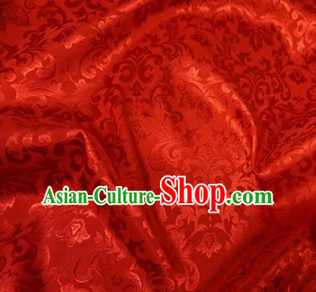 Chinese Traditional Palace Pattern Hanfu Red Brocade Fabric Ancient Costume Tang Suit Cheongsam Material