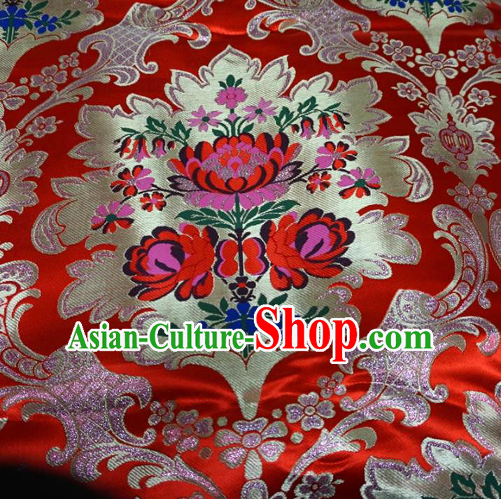 Chinese Traditional Palace Pattern Hanfu Red Brocade Fabric Ancient Costume Tang Suit Cheongsam Material