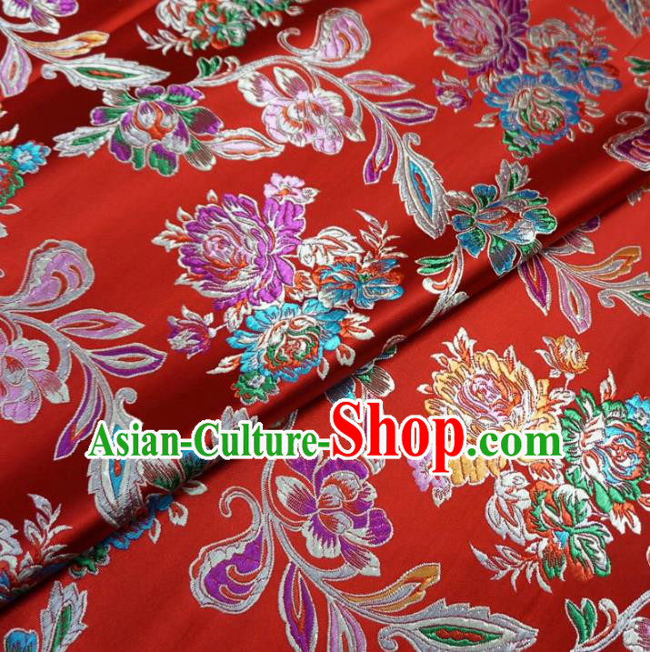 Chinese Traditional Palace Chrysanthemum Pattern Hanfu Red Brocade Fabric Ancient Costume Tang Suit Cheongsam Material