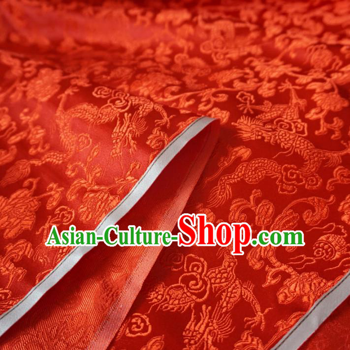 Chinese Traditional Palace Dragons Pattern Hanfu Red Brocade Fabric Ancient Costume Tang Suit Cheongsam Material