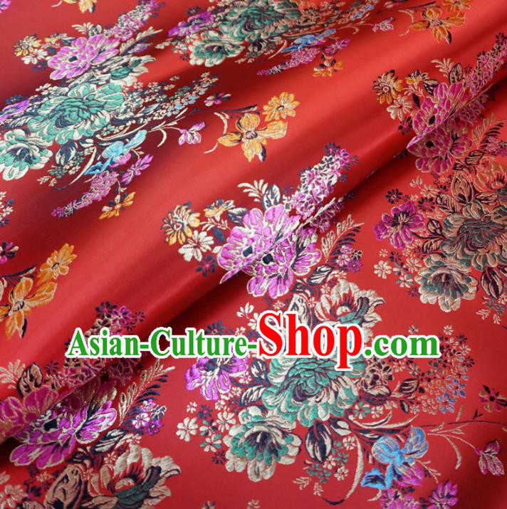 Chinese Traditional Palace Chrysanthemum Pattern Hanfu Red Brocade Fabric Ancient Costume Tang Suit Cheongsam Material