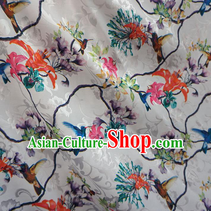 Chinese Traditional Palace Printing Flowers Pattern Hanfu White Brocade Fabric Ancient Costume Tang Suit Cheongsam Material