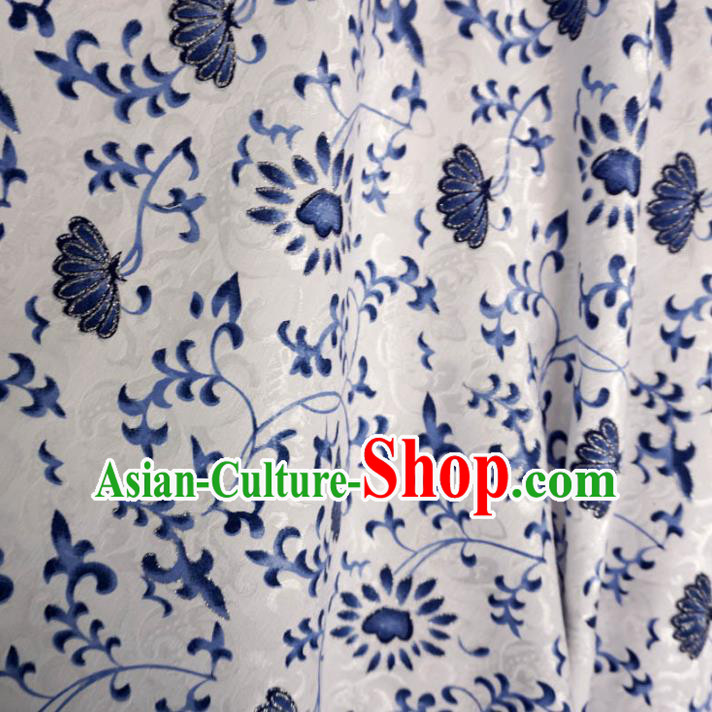 Chinese Traditional Palace Printing Flowers Pattern Hanfu White Brocade Fabric Ancient Costume Tang Suit Cheongsam Material