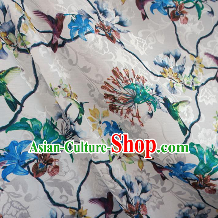 Chinese Traditional Palace Printing Bird Flowers Pattern Hanfu White Brocade Fabric Ancient Costume Tang Suit Cheongsam Material