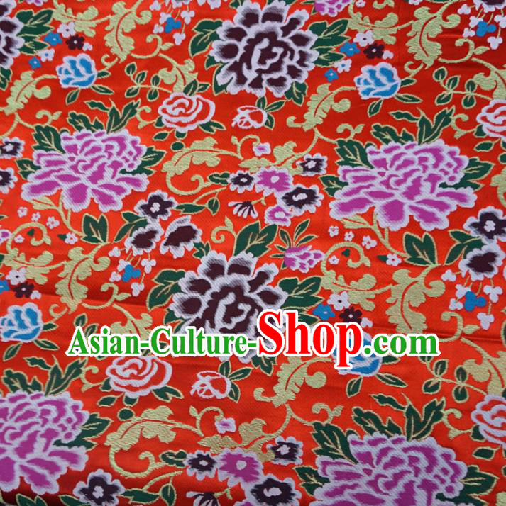 Chinese Traditional Palace Peony Pattern Hanfu Red Brocade Fabric Ancient Costume Tang Suit Cheongsam Material