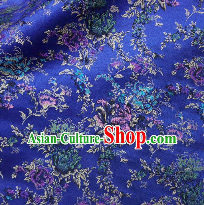 Chinese Traditional Palace Peony Pattern Hanfu Blue Brocade Fabric Ancient Costume Tang Suit Cheongsam Material