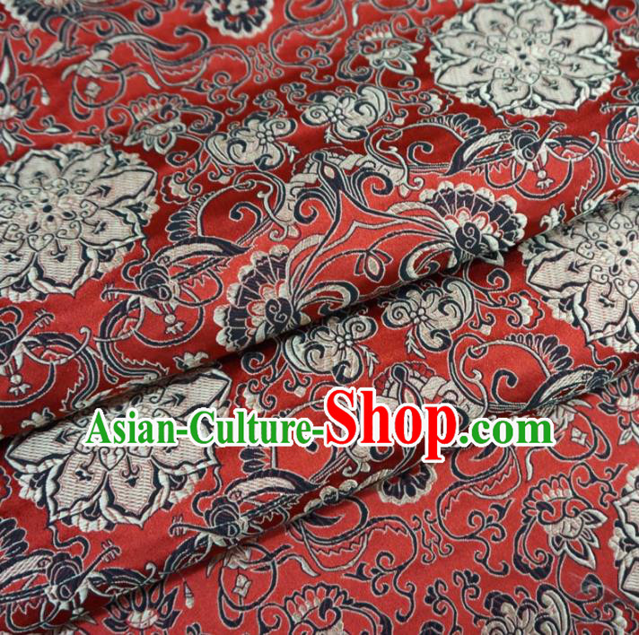 Chinese Traditional Palace Lotus Pattern Hanfu Red Brocade Fabric Ancient Costume Tang Suit Cheongsam Material