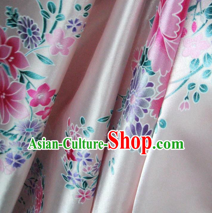 Chinese Traditional Palace Printing Flowers Pattern Hanfu White Brocade Fabric Ancient Costume Tang Suit Cheongsam Material