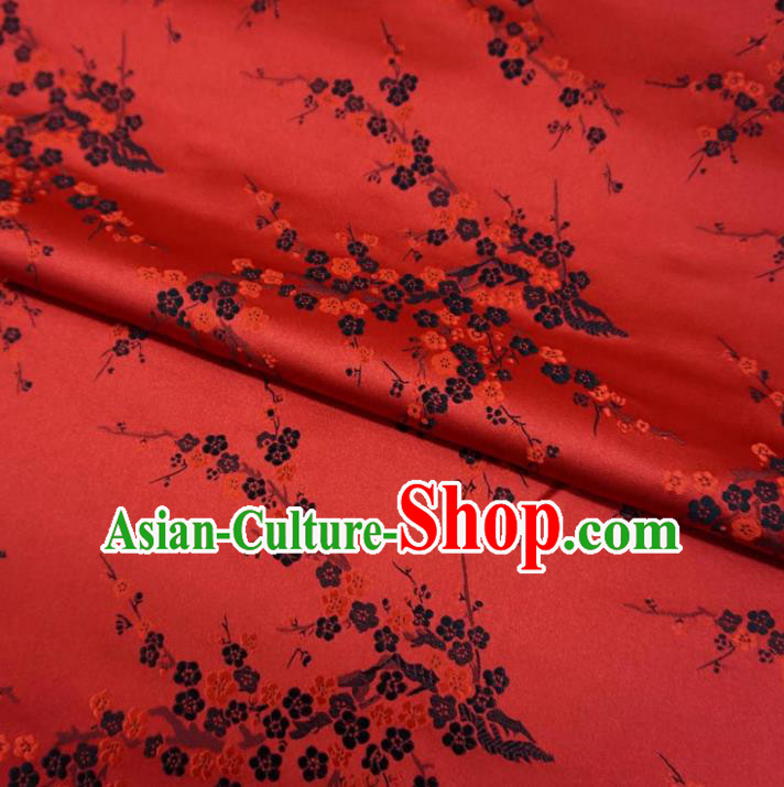 Chinese Traditional Palace Wintersweet Flowers Pattern Hanfu Red Brocade Fabric Ancient Costume Tang Suit Cheongsam Material