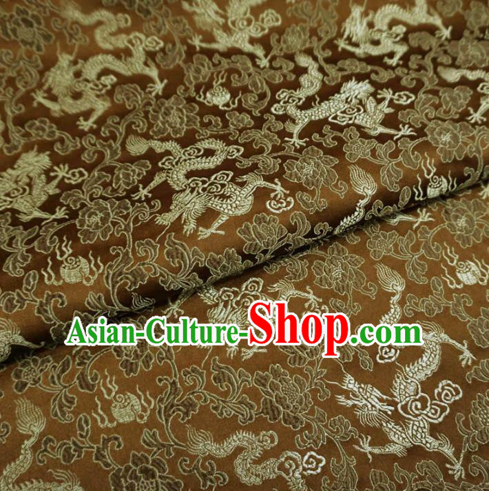 Chinese Traditional Palace Dragons Pattern Hanfu Brown Brocade Fabric Ancient Costume Tang Suit Cheongsam Material