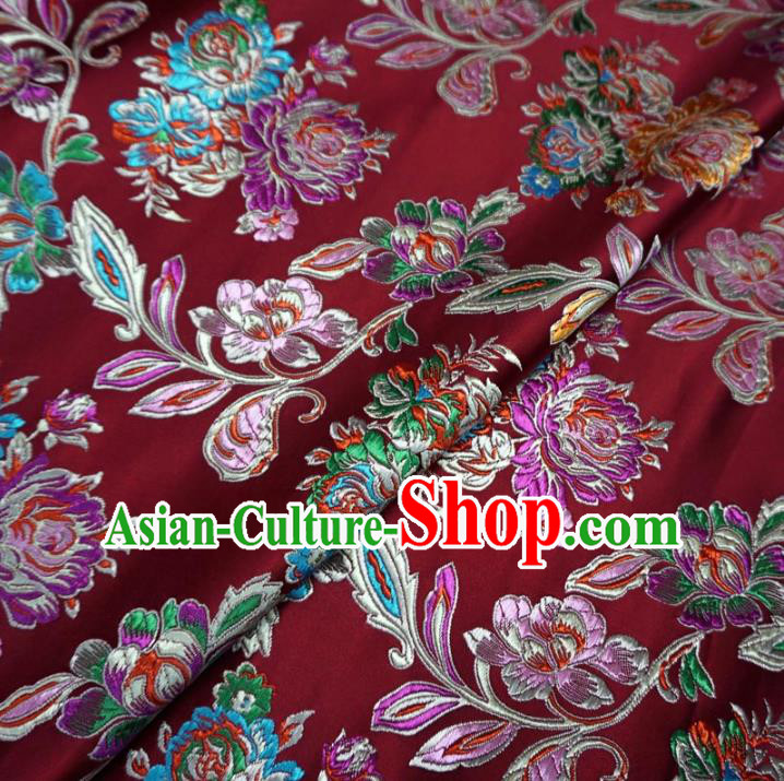 Chinese Traditional Palace Pattern Hanfu Purplish Red Brocade Fabric Ancient Costume Tang Suit Cheongsam Material