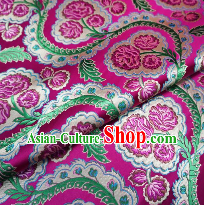 Chinese Traditional Palace Flowers Pattern Hanfu Rosy Brocade Fabric Ancient Costume Tang Suit Cheongsam Material