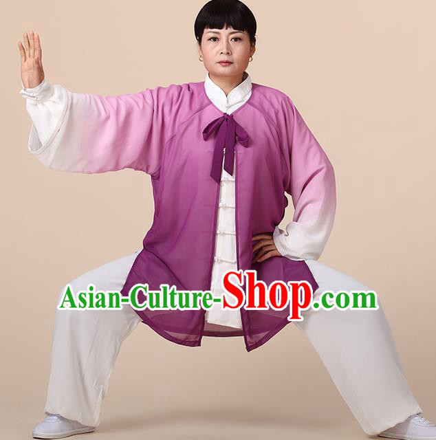 Traditional Chinese Kung Fu Costume Purple Chiffon Cloak, China Martial Arts Tai Ji Mantillas Clothing for Women
