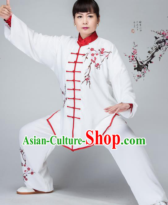 Traditional Chinese Kung Fu Embroidered Costume, China Martial Arts Red Uniform Tai Ji Tang Suit Plated Buttons Clothing for Women