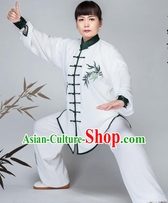 Traditional Chinese Kung Fu Embroidered Costume, China Martial Arts Green Uniform Tai Ji Tang Suit Plated Buttons Clothing for Women