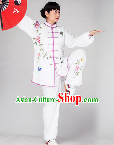 Traditional Chinese Kung Fu Printing Peony Costume, China Martial Arts Uniform Tai Ji Tang Suit Plated Buttons Clothing for Women