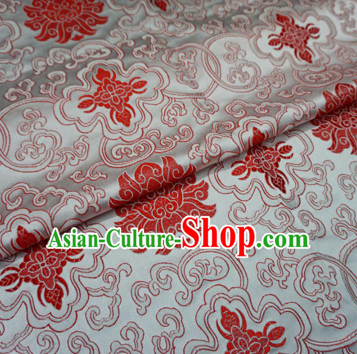 Chinese Traditional Palace Red Flowers Pattern Hanfu White Brocade Fabric Ancient Costume Tang Suit Cheongsam Material