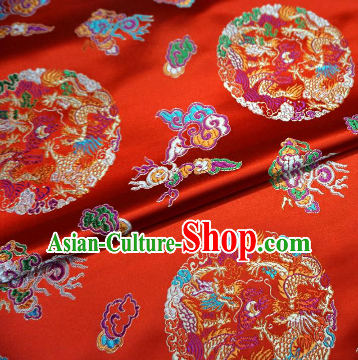 Chinese Traditional Palace Dragons Pattern Hanfu Red Brocade Fabric Ancient Costume Tang Suit Cheongsam Material