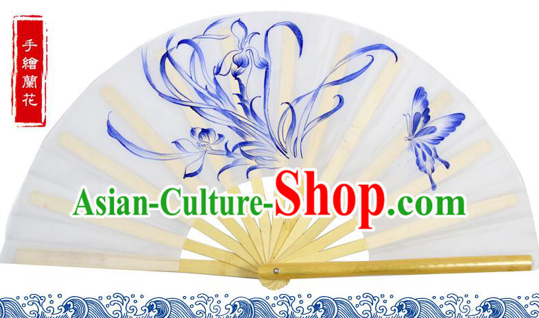 Chinese Traditional Hands Painted Orchid Fans Oriental Fan Tai Ji Dance Folding Fan