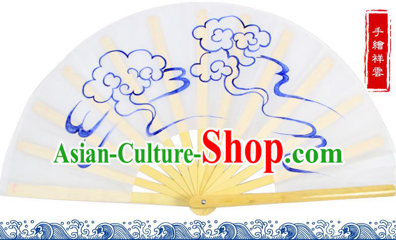 Chinese Traditional Hands Painted Clouds Fans Oriental Fan Tai Ji Dance Folding Fan