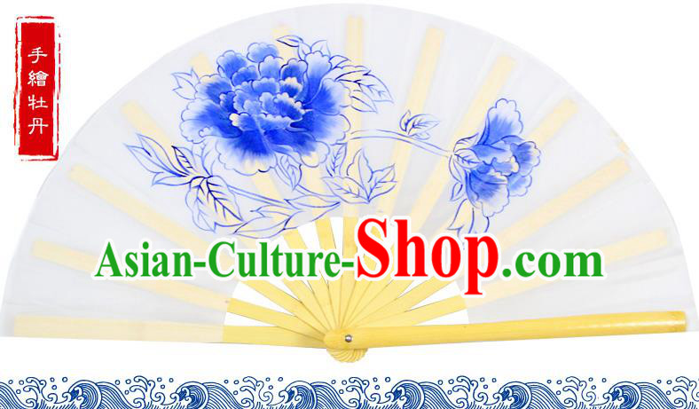Chinese Traditional Hands Painted Peony Fans Oriental Fan Tai Ji Dance Folding Fan
