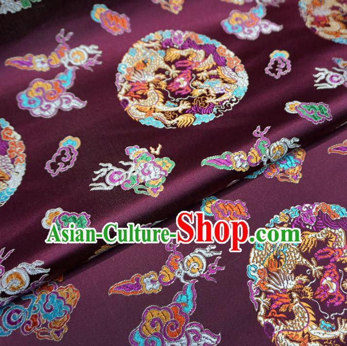 Chinese Traditional Palace Dragons Pattern Hanfu Purple Brocade Fabric Ancient Costume Tang Suit Cheongsam Material