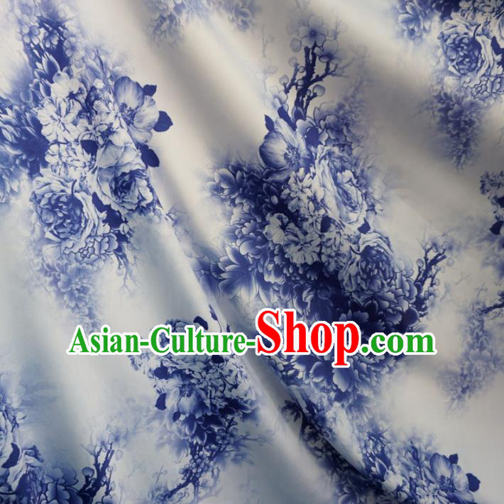 Chinese Traditional Palace Printing Peony Pattern Hanfu White Brocade Fabric Ancient Costume Tang Suit Cheongsam Material