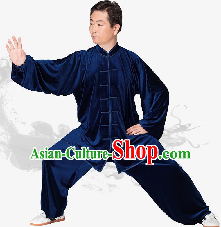 Chinese Kung Fu Black Navy Velvet Plated Buttons Costume Traditional Martial Arts Kung Fu Tai Ji Uniform for Women for Men