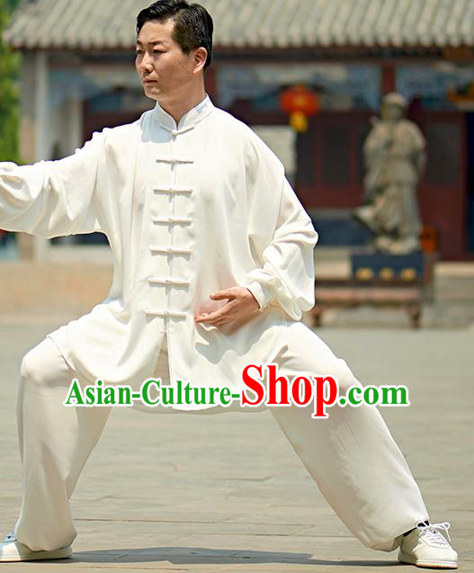 Chinese Kung Fu Plated Buttons Costume, Traditional Martial Arts Kung Fu Tai Ji White Uniform for Women for Men