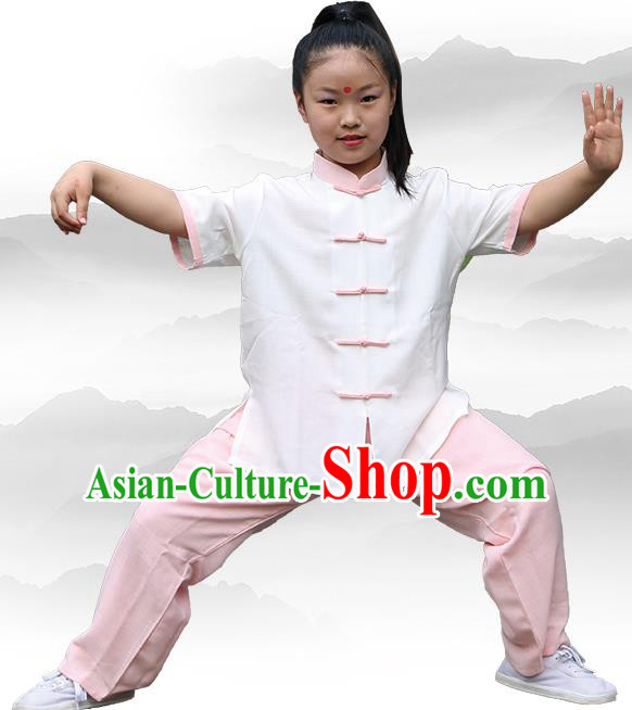Chinese Kung Fu Linen Short Sleeve Costume, Traditional Martial Arts Tai Ji Uniform for Kids