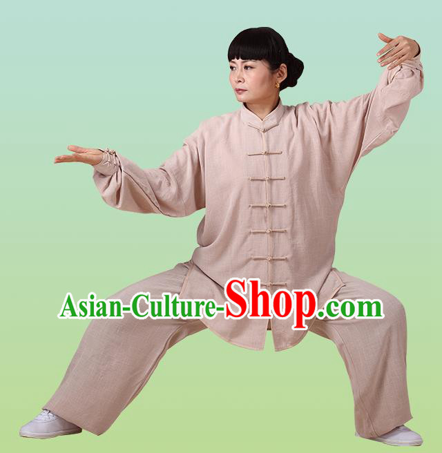 Top Grade Chinese Linen Kung Fu Costume, China Traditional Martial Arts Kung Fu Training Coffee Uniform Wushu Clothing for Adult