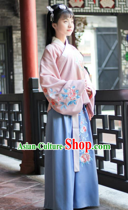 Traditional Chinese Ming Dynasty Palace Lady Ancient Princess Hanfu Embroidered Peony Costume for Women