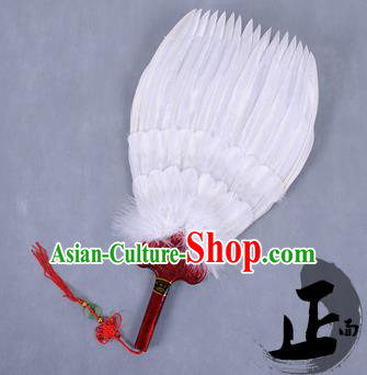 Traditional Chinese Crafts Folding Fan China White Feather Fan Oriental Fan Zhuge Liang Fans