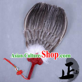 Traditional Chinese Crafts Folding Fan China Black Feather Fan Oriental Fan Zhuge Liang Fans