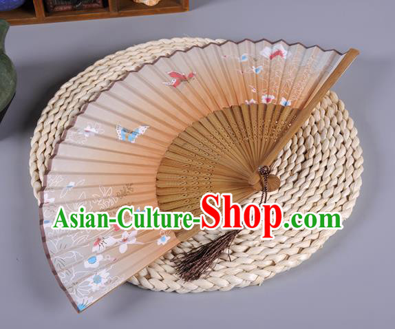 Traditional Chinese Crafts Orange Silk Folding Fan China Oriental Fans for Women