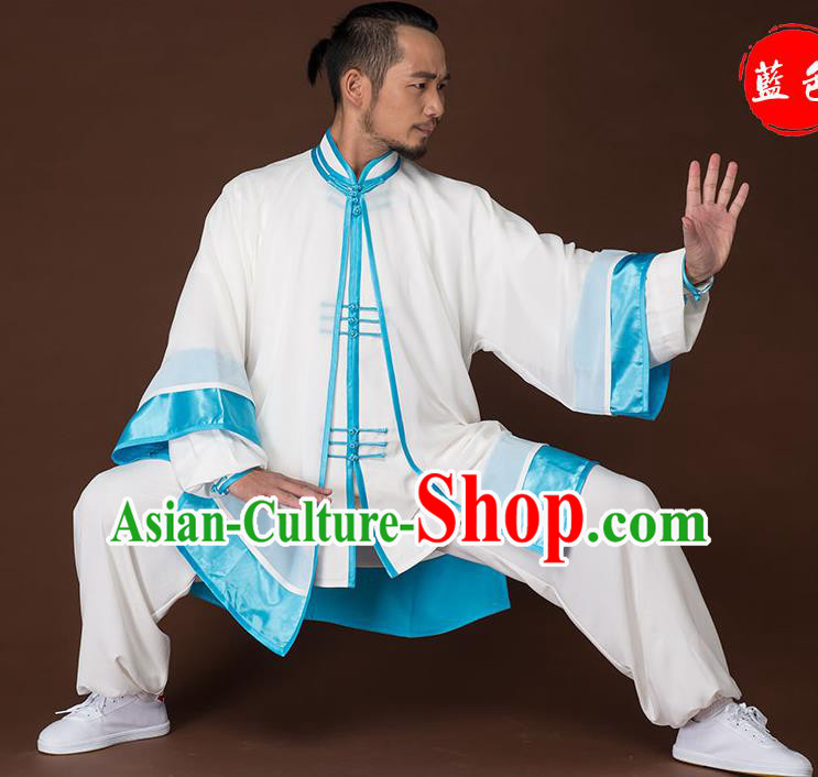 Traditional Chinese Kung Fu Costume Complete Set, China Martial Arts Blue Uniform Tai Ji Tang Suit Clothing for Men