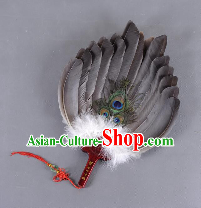 Traditional Chinese Crafts Folding Fan China Peacock Feather Fan Oriental Fan Zhuge Liang Fans