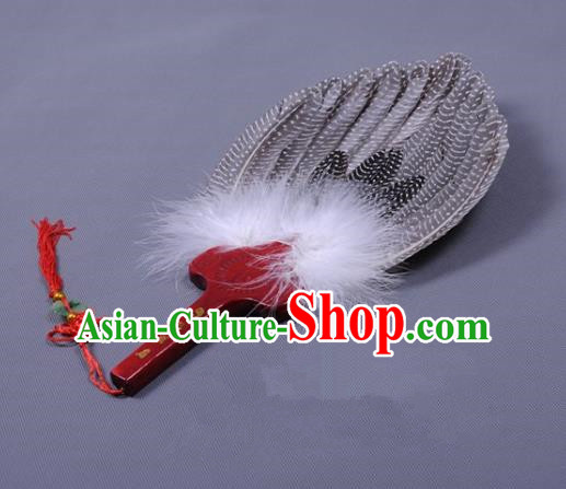 Traditional Chinese Crafts Folding Fan China Grey Feather Fan Oriental Fan Zhuge Liang Fans