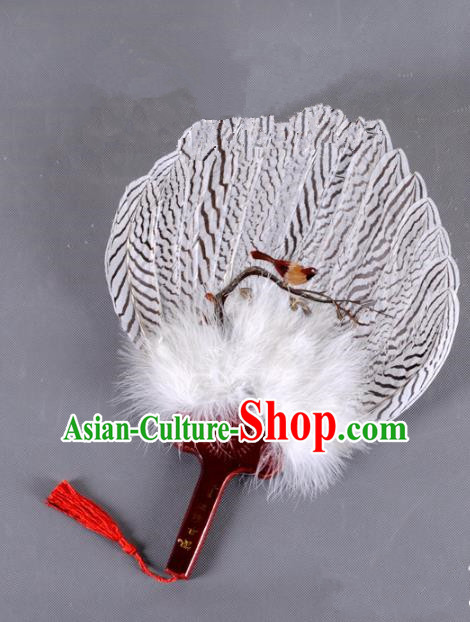 Traditional Chinese Crafts Folding Fan China Printing Bird Feather Fan Oriental Fan Zhuge Liang Fans