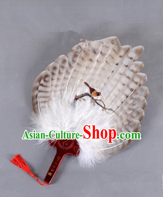 Traditional Chinese Crafts Folding Fan China Printing Bird Brown Feather Fan Oriental Fan Zhuge Liang Fans