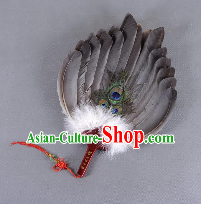 Traditional Chinese Crafts Folding Fan China Black Feather Fan Oriental Fan Zhuge Liang Fans