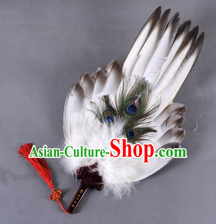 Traditional Chinese Crafts Folding Fan China White Feather Large Fan Oriental Fan Zhuge Liang Fans