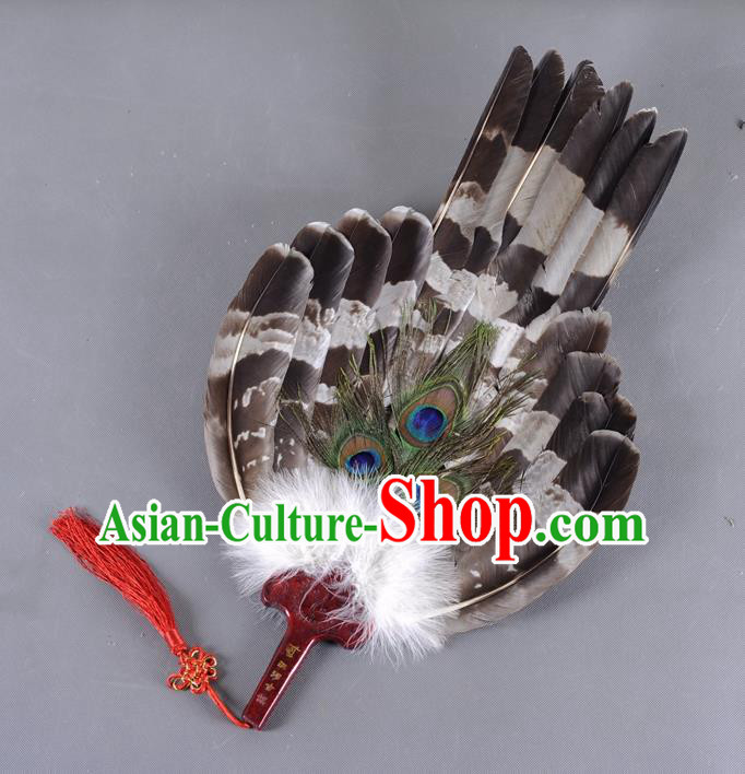 Traditional Chinese Crafts Folding Fan China Black Eagle Feather Large Fan Oriental Fan Zhuge Liang Fans