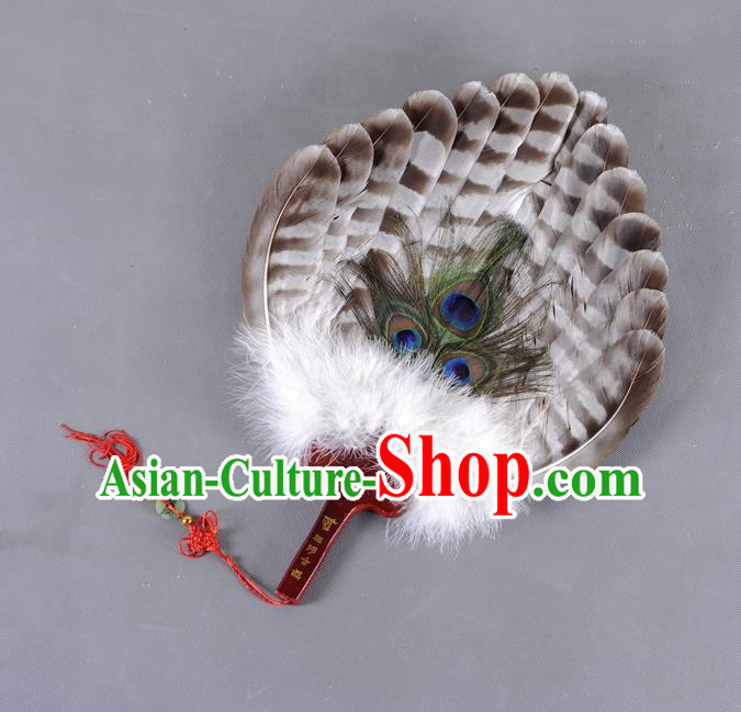 Traditional Chinese Crafts Folding Fan China Black Feather Fan Oriental Fan Zhuge Liang Fans