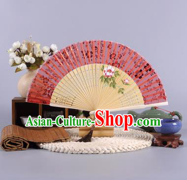 Traditional Chinese Crafts Hand Painted Peony Red Silk Folding Fan China Oriental Fans for Women